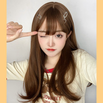 Brown wig lolita natural long hair female summer cute sweet simulation round face big face full jk women fashion