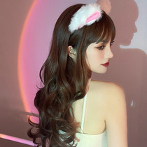 2021 popular long curly hair big wave girl long hair temperament simulation summer natural non-trace round face full head cover