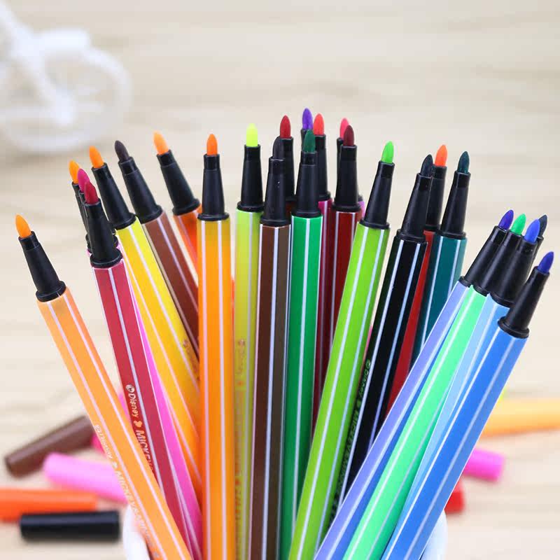 迪士尼桶装12/18/24/36色水彩笔可洗涂鸦笔小学生儿童幼儿彩色画画