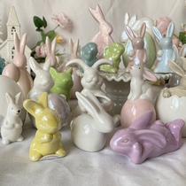 Brief Nordic American Countryside Home Courtyard Decoration Handicraft Simulation Scenario Ceramic Pendulum Rabbit series