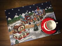 American countryside European-style retro Mediterranean ins style dining mat table cloth student table mat 33 * 47 small mountain village night view