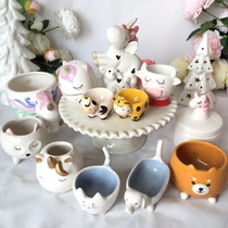 Brief Nordic American Countryside Home Patio Decorative ceramic unicorn Flower Pots Pendulum with animal Fauna Basin Egg