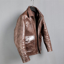 New Japanese mens vintage old cannon loose batik head layer horse leather jacket leather leather mens plus size