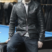 New Japanese mens mens heavy water wash to do wrinkle old plant tanning no water dye head layer sheep leather jacket leather leather coat