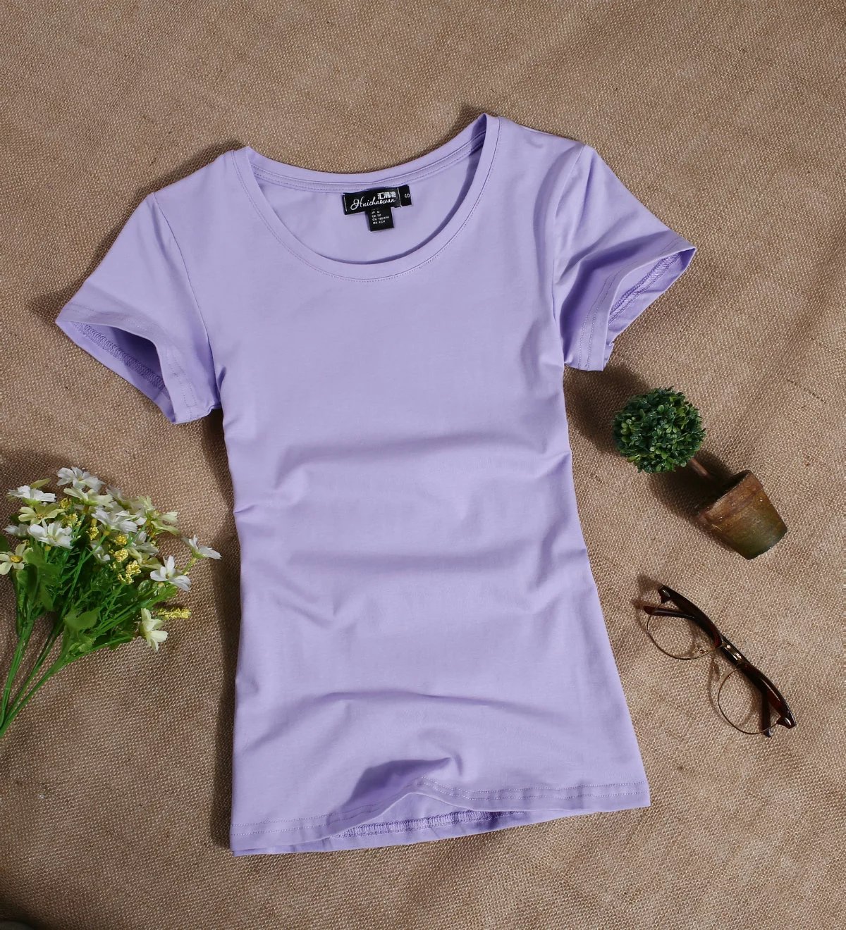 柔软纯棉纯色v领短袖t恤女装夏季百搭上衣简约白色打底衫紧身学生_7折