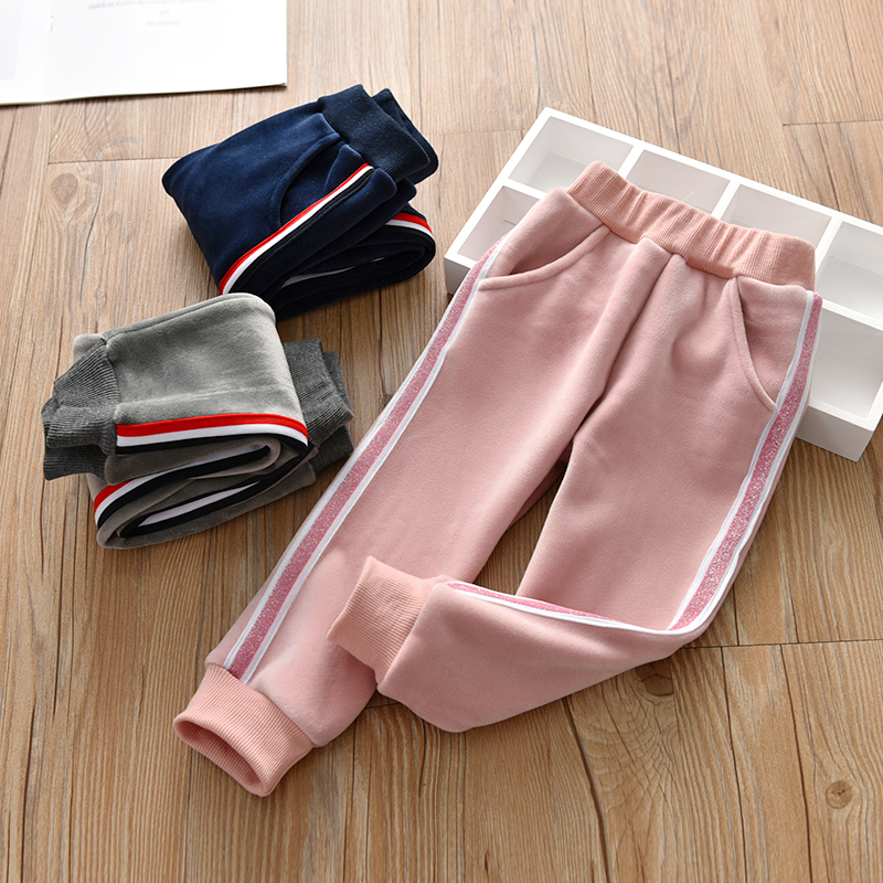 Male and female children casual pants 2021 autumn winter new children plus suede thickened pants baby warm pure cotton sports children clothing pants