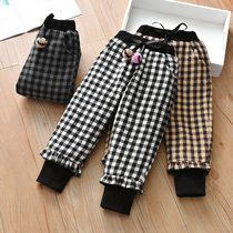 Girl Plus Suede Thickening Plaid Pants Net Red Explosive Korean version Childrens winter clothing little girl 100 lap casual bunches of pants