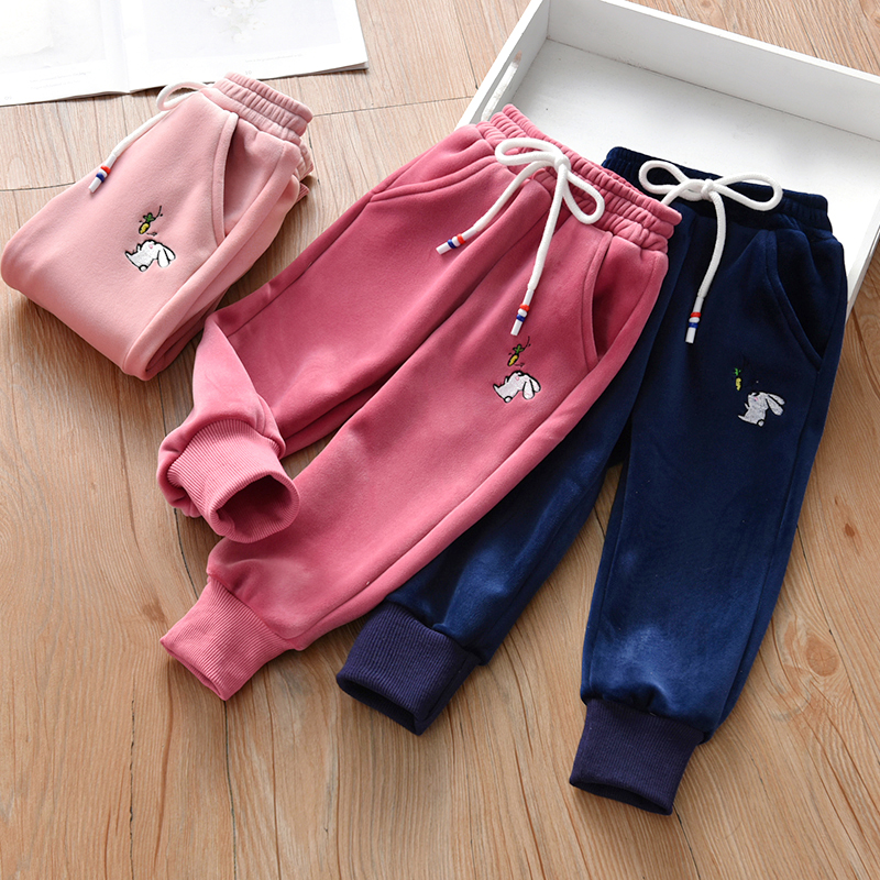 New Girl Bifacial Silver Fox Suede Casual Pants Children Mid-Child Foreign Women's Baby Gush Embroidered 100 Hitch Trousers