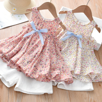 Girls Flower Set Summer Tide Baby Casual Baby Baby Casual Bow Skirt Solid Color Shorts Two-piece Set