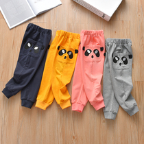 Girls spring and autumn casual pants 2021 Korean childrens patch bear pocket cartoon sports pants