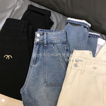 Outside M good goods ~ who wears who knows embroidery pockets high waist loose shaped velvet jeans trousers womens autumn and winter