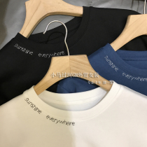 Brand Discount Store Mall Withdrawal Womens Foreign Trade Cut Mark Neckline Embroidered White T-Shirt Open Fork Downswing Undershirt