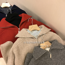 Brand discount store shopping mall withdraws womens foreign trade cut autumn and winter New zippered high collar lazy sheep sweater