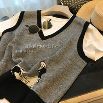 Brand discount store mall Withdrawal Women Dress Foreign Trade Cut and Mark Puppies jacquard V neckline waistcoat Waistcoat Autumn