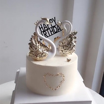 Bake cake decoration gold and silver crown swan ornaments acrylic plug-in Princess Prince couple dessert table dress