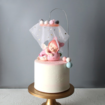 Cake decoration with lamp hair ball veil cake plug-in Aisha Keller doll ornaments childrens baby birthday card