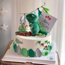 Dinosaur cake decoration Tyrannosaurus plush doll tassel five-pointed star balloon plug-in boy childrens birthday dress