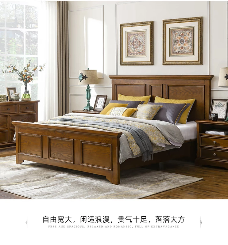 Giường gỗ đặc kiểu Mỹ giường đôi 1,8m giường cưới hiện đại tối giản cao 1,5m giường hộp lưu trữ nội thất phòng ngủ chính - Giường