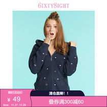 6IXTY8IGHT 68 official cute print warm plush pajamas hooded jacket home clothes womens HW07746