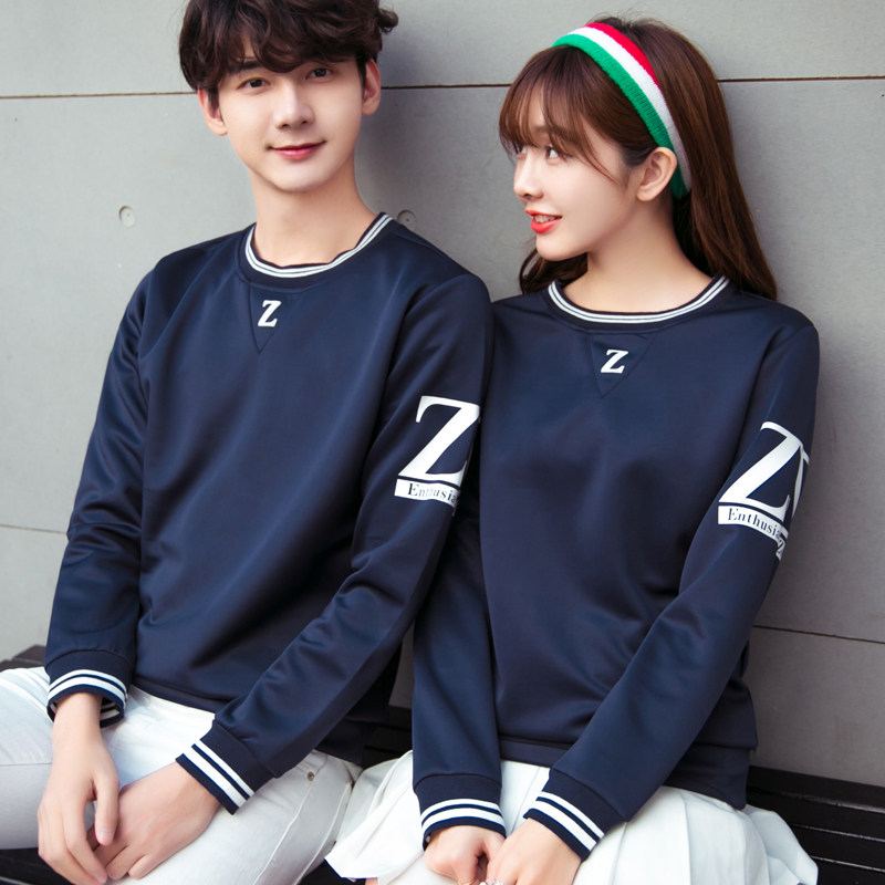 春季长袖t恤男女春秋装情侣装韩版潮大学生春天休闲t桖血体桖衫新