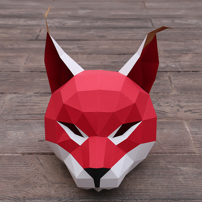 猞猁狸猫咪纸模面具头套手工diy材料包舞会派对摄影网红抖音道具