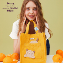 HIKOSEN Carla cat cute fun Hand bag canvas female cute original insulation waterproof takeaway bento bag