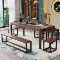 New Chinese style log big board solid wood zen tea table and chair combination Simple Kung Fu tea table Household tea table Coffee table
