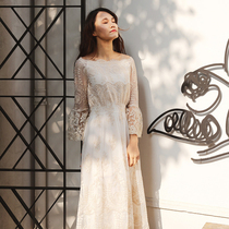 MirandaKorean gold silk embroidered light wedding dress one-shoulder evening dress travel dress toast service annual meeting