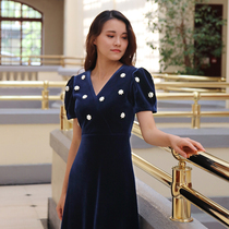 Star Velvet Version Deep Blue Korea Retro Light Wedding Wedding Wedding Engagement Banquet Toast Evening Gown