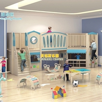 Kindergarten dolls in childrens solid wood games room Simulation Over Home Lodge Climbing Wall Wooden Sliding Slide