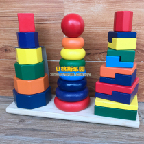 Montesse wooden large three-pillar rainbow tower child puzzle pairing stacking music geometric shape intelligence Tower