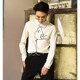 Original abstract line design sense Slim shirt men long white shirt embroidered head hair stylist Original abstract line design sense Slim shirt men long white shirt embroidered head hair stylist