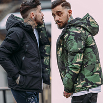 trendy winter short camouflage hooded loose workwear cotton jacket men korean style cotton padded warm