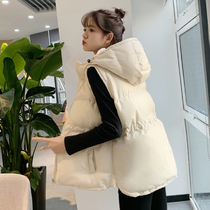 Down cotton vest women winter short 2021 New style outside Korean version of hooded vest with shoulder horse clip jacket