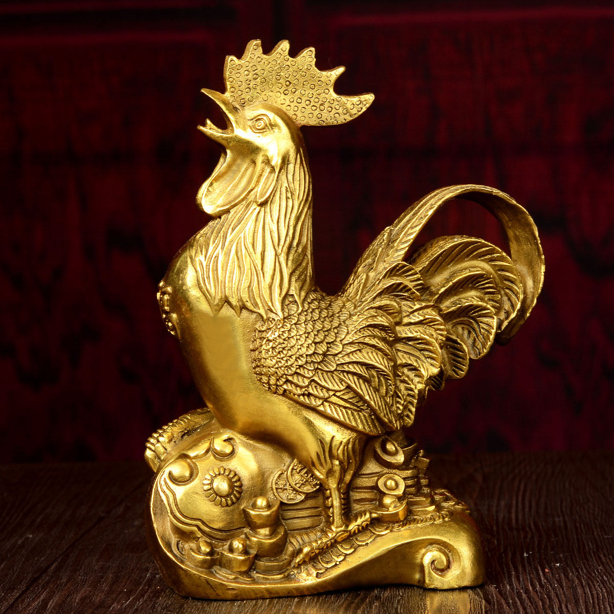 风水阁铜鸡铜如意公鸡摆件11262