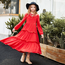 Girl Long Sleeve Skirt Female Women Autumn Desert Prairie Holiday Dress Parent-Child Dress Red Girl Fairy Long Dress