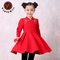 Girls embroidered dress autumn new ethnic style childrens clothing 9-12 years old children 10 embroidery 8 performance dress