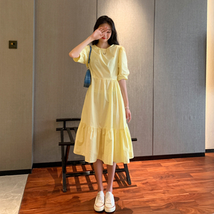 2020 new spring Korean leisure solid color thin long skirt