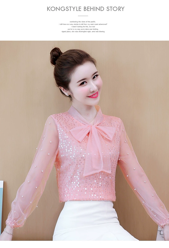Áo sơ mi voan phụ nữ 2021 xu hướng mới mùa xuân và mùa thu khí chất hàng đầu thời trang phương Tây dài tay siêu cổ tích áo sơ mi ren mỏng - Áo sơ mi chiffon ren