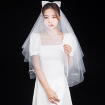 Veil bridal main wedding dress bow puffy headdress Super immortal line cover lead marriage brigade 2021 New