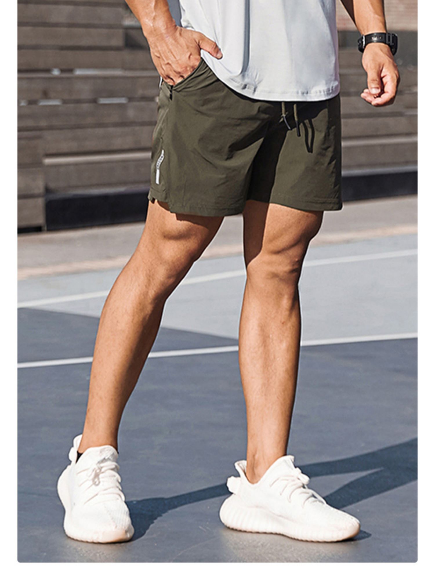 运动短裤弹力透气健身三分裤夏季速干跑步四分裤男蹲腿裤