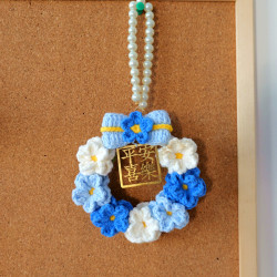 diy hand-woven small float pendant blue safe happy car pendant crochet wool material package gift