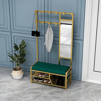 Nordic iron art simple shoe-changing stool hanger floor-to-ceiling combination multi-functional shoe-changing stool coat hanger one with mirror