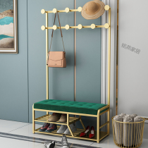 Nordic minimalist iron art shoe changing stool hanger one-piece corner entrance floor light luxury casual coat hanger changing shoe stool