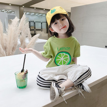 Girls sports suit summer 2022 new net red baby foreign style short-sleeved summer two-piece set childrens summer clothes