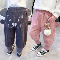 Girls pants plus velvet 2022 new baby foreign style autumn and winter corduroy spring and autumn trousers childrens casual pants