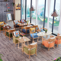 Coffee shop Nordic simple cafe milk tea dessert shop solid wood negotiation reception rest area table and chair combination