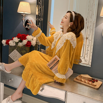 Coral velvet nightdress womens autumn and winter loose large size cute princess style pajamas thickened flannel can wear home clothes