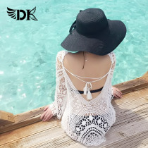 Sexy openwork big halter lace crochet bikini sunscreen swimsuit Blouse Resort spa beach dress woman