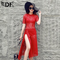 DK swimsuit womens 2021 new one-piece three-piece conservative lace cover belly thin sexy small chest gathered hot spring outfit